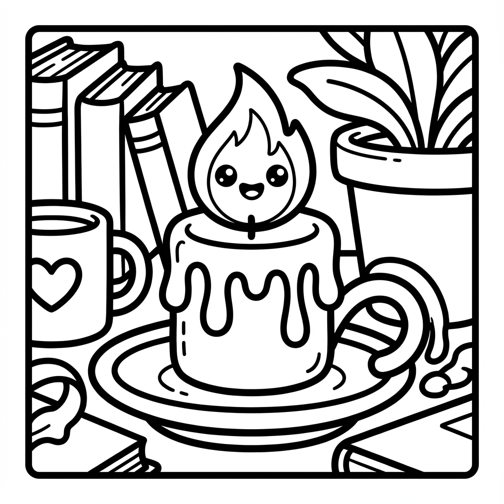 Smiling candle on a stack of books, a lovely simple coloring pages with thick lines choice.